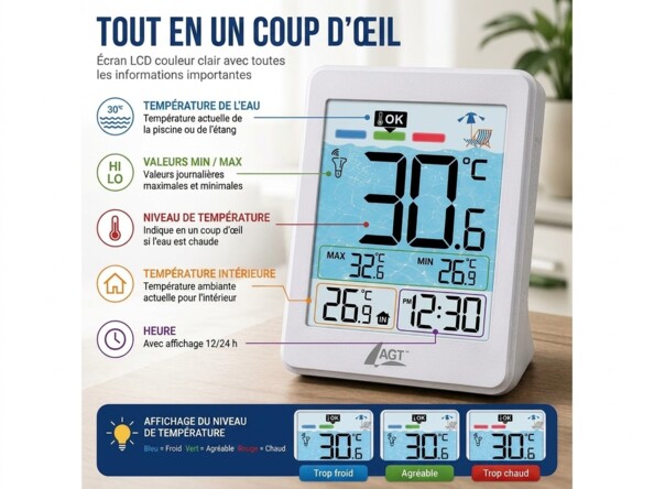 Thermomètre de piscine solaire PT-315 avec écran LCD sans fil