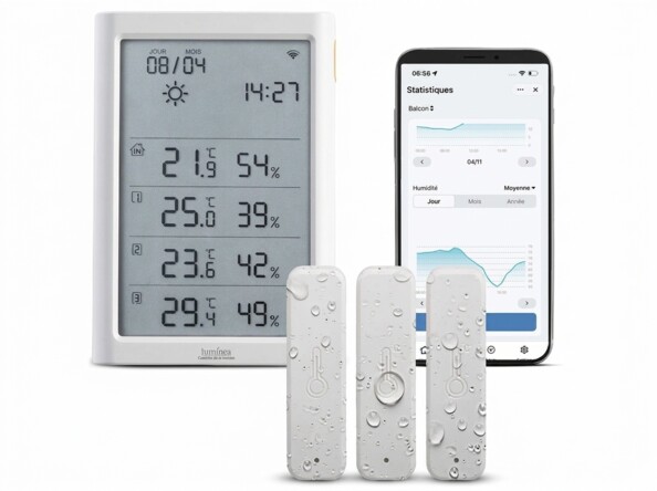 Thermomètre-hygromètre connecté TLS-105 avec alarme et 3 capteurs