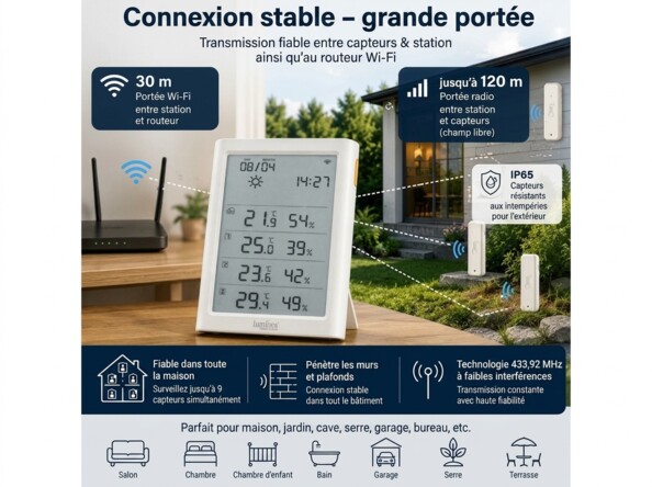 Connexion stable entre la station et ses capteurs jusqu'à 120 m