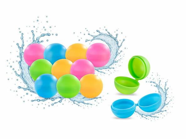 12 bombes à eau réutilisables Ø 6,5 cm en silicone avec éclaboussures