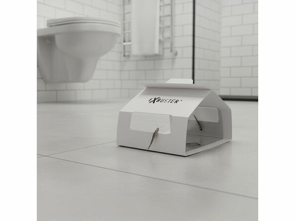 piège collant anti lépismes mise en situation dans des WC posé au sol