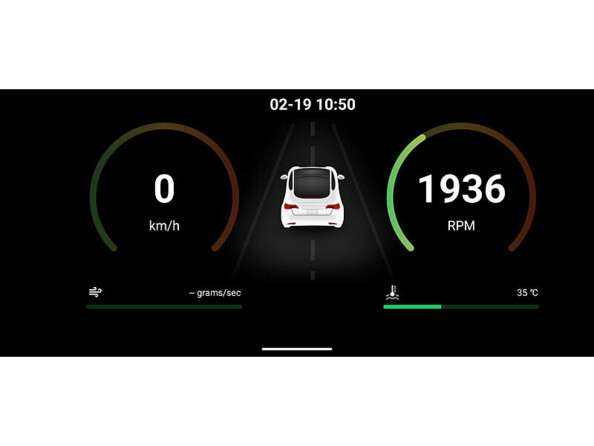 Écran tableau de bord numérique avec vitesse régime et température du véhicule