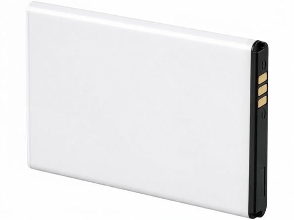 Batterie Simvalley 2000 mAh blanche à contacts dorés sur fond blanc