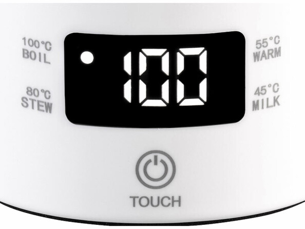 vue zoomée sur l'écran de la bouilloire de voyage 500 ml et gourde isotherme