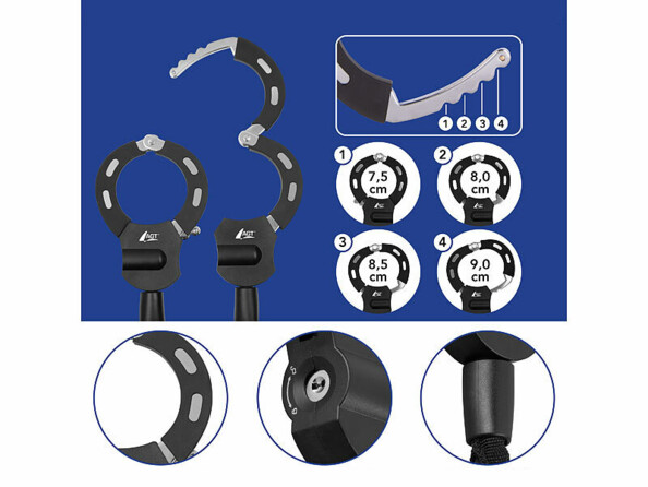 Cadenas à menottes pour trottinette électrique avec différents diamètres et vignettes détails zoomés