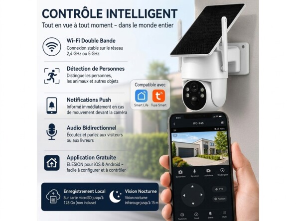 Caméra de surveillance solaire connectée Pan-Tilt 2K IPC-945