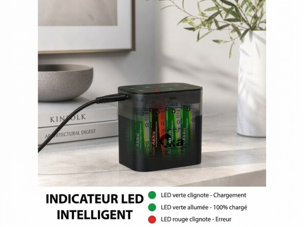 Chargeur universel d’accus AA / AAA - lithium-ion / NiMH avec 4 accus AA et 4 AAA