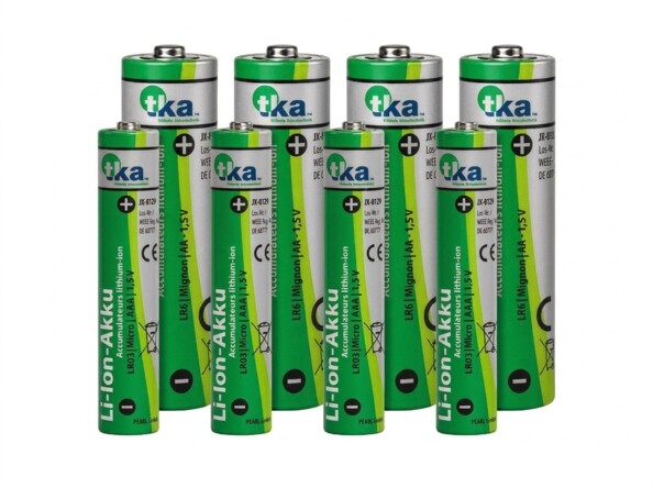 Huit accus lithium-ion tka AA et AAA : 4 accus AA 2400 mAh 1,5 V et 4 accus AAA 780 mAh 1,5 V