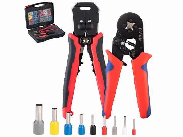 Coffret avec pinces à sertir et dénuder et 1900 cosses électriques