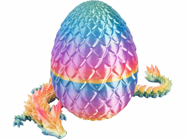 Dragon imprimé en 3D 28cm dans son œuf - coloris Multicolore