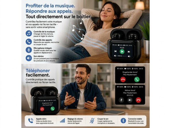 Ecouteurs bluetooth 6.0 avec traducteur IA instantané 133 langues