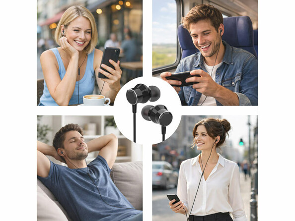 Écouteurs intra-auriculaires filaires USB-C en situation dans différents envirronnements