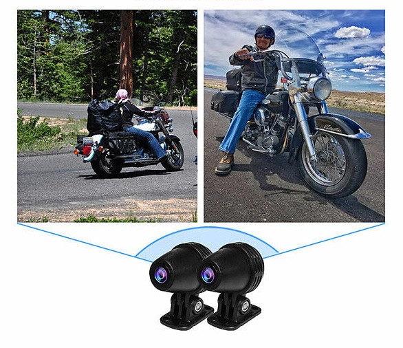 2 caméras pour moto avec 2 photos de motards sur leur 2 roues