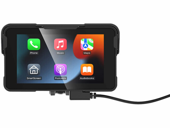 Écran 5" pour moto compatible CarPlay et Android Auto vu de face