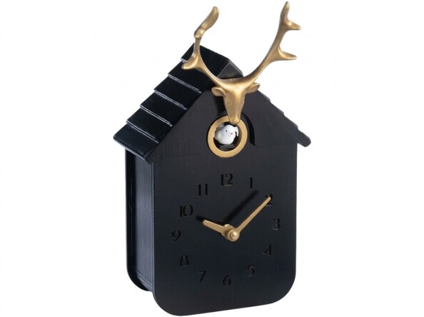 Horloge à coucou en bois avec tête de cerf - noir et doré