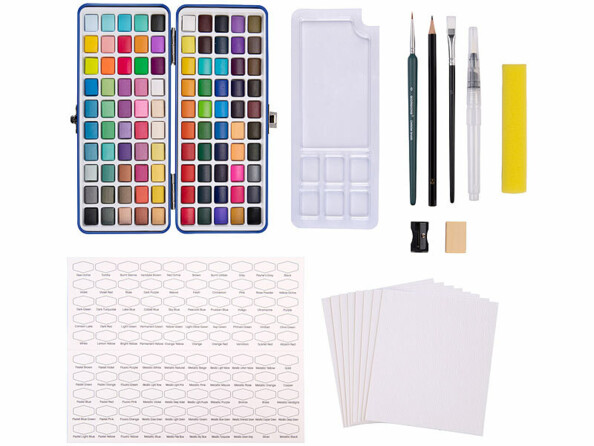 Kit d'aquarelle 100 couleurs avec 3 pinceaux et papier