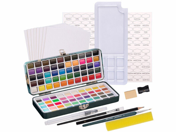 Kit d'aquarelle 100 couleurs avec 3 pinceaux et papier