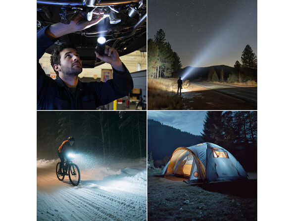 Lampe de poche LED rechargeable dans différents cas de figure