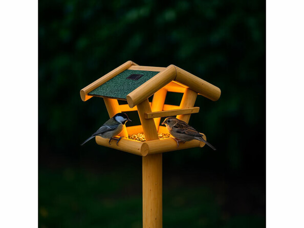 Mangeoire à oiseau avec éclairage LED solaire