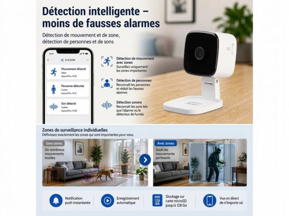 Mini caméra connectée IP 2K IPC-245 avec vision nocturne IR et support 360°