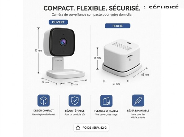 Mini caméra connectée IP 2K IPC-245 avec vision nocturne IR et support 360°