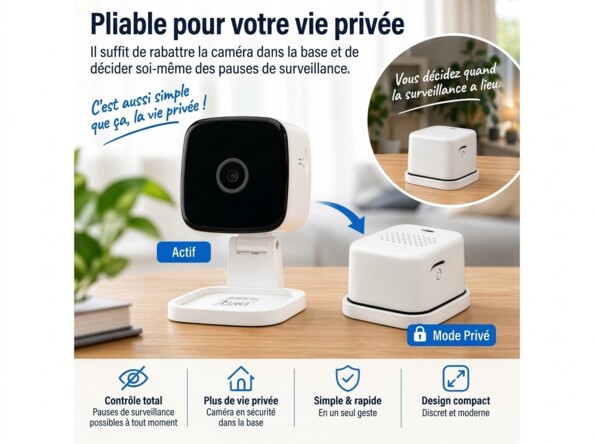 Mini caméra connectée IP 2K IPC-245 avec vision nocturne IR et support 360°