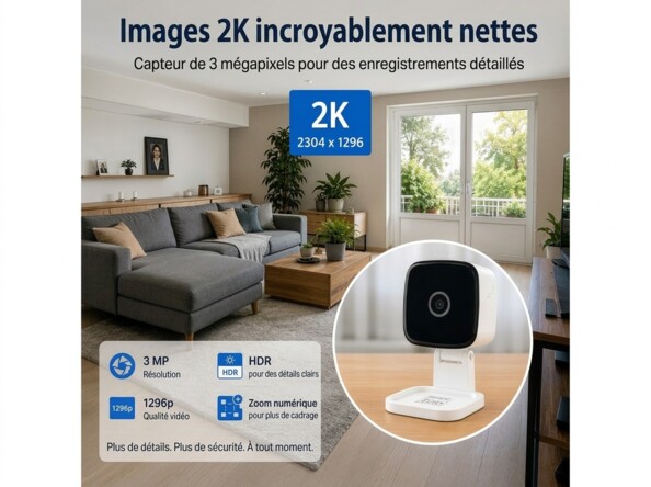 Mini caméra connectée IP 2K IPC-245 avec vision nocturne IR et support 360°