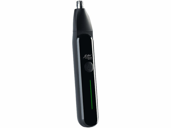 Tondeuse électrique Sichler noire avec voyant LED vert vertical, sur fond blanc