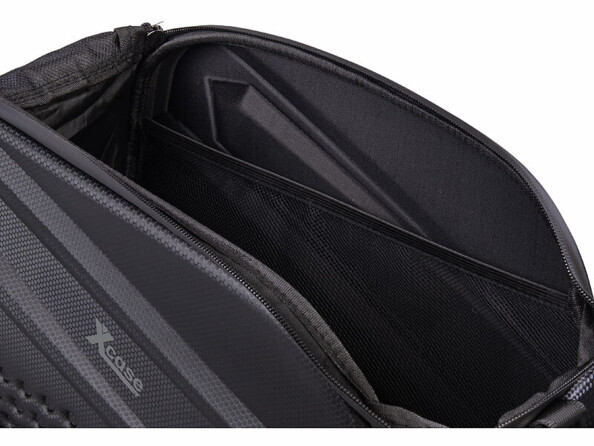 Sacoche porte-bagages et sac bandoulière 10 L pour vélo vue du compartiment principal ouvert