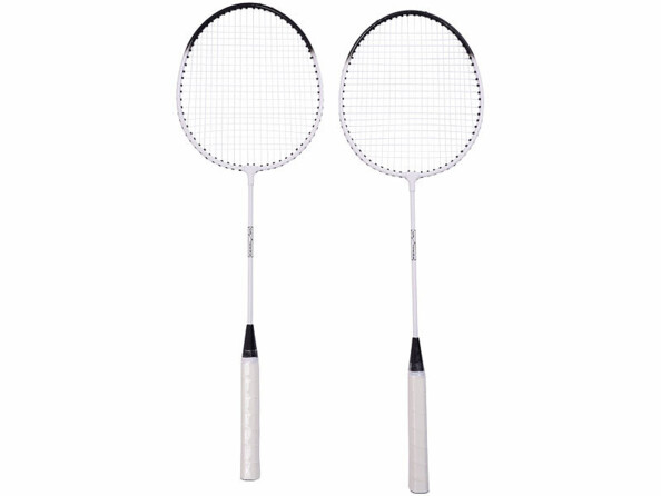 2 raquettes de baminton noirs et blanches vues de face