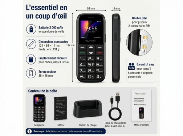 Téléphone mobile senior 4G XL-985 avec bouton SOS