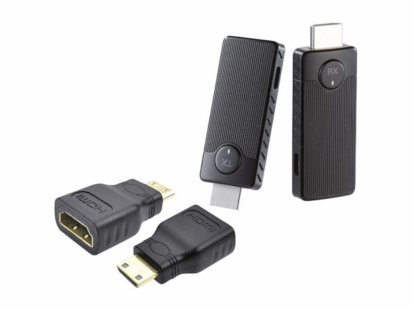 Kit adaptateur HDMI sans fil FHD avec émetteur TX et récepteur RX noirs plus adaptateurs