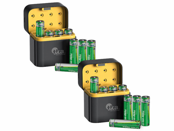 Pack de 16 accumulateurs lithium-ion AA 3000 mWh avec boîtier de chargement de la marque tka Köbele Akkutechnik