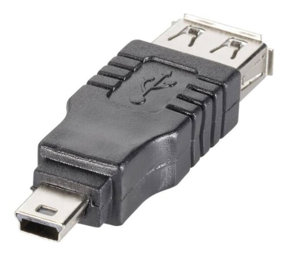 Adaptateur USB-A femelle vers Mini USB mâle.