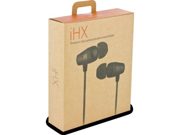 Emballage cartonné des écouteurs filaires In-Ear coloris gris iHX Novodio