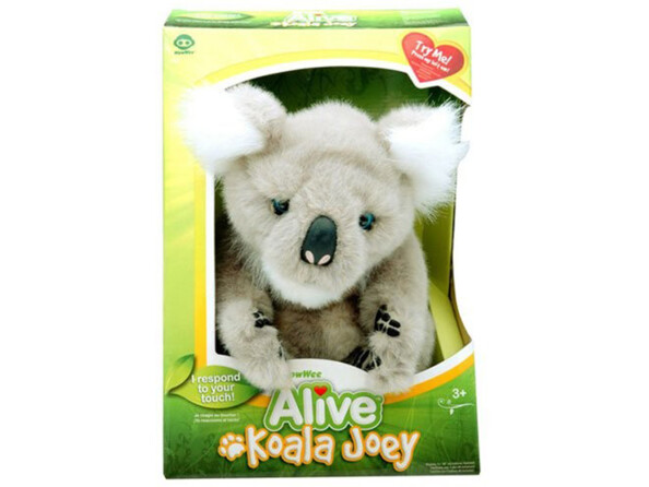 Wow Wee Alive Koala Joey assis dans son emballage cartonné jaune et vert