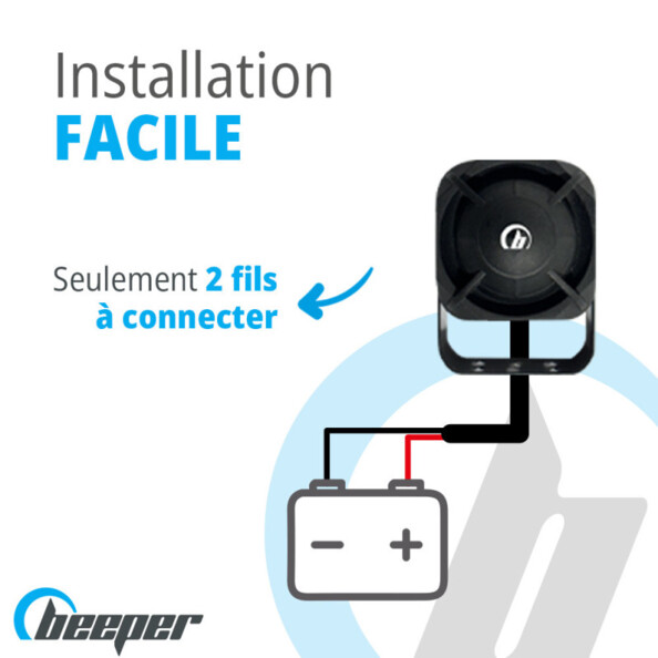 Installation facile Beeper seulement 2 fils à connecter sur la batterie