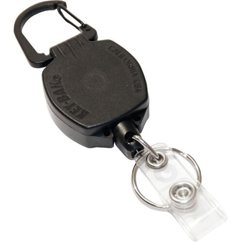 Mousqueton avec porte-clé et porte-badge avec bobine rétractable
