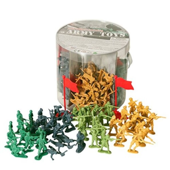 seau de 200 petits soldats en plastique classiques 4 couleurs army toys