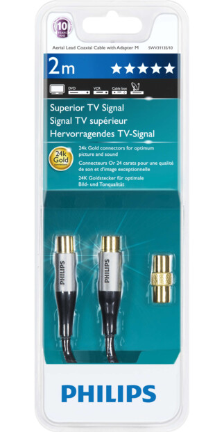 cable antenne coaxial plaqué or 2 m philips SWV3113S en boite