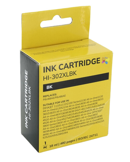 Cartouche remanufacturée HP N°302 XL F6U68A - Noir Pearl