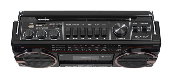 chaine hi fi nomade avec bandes fm am sw lecteur sd usb et reglage treble bass volume