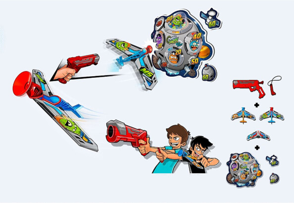 sky challenger avec 2 avions 1 pistolet lanceur et une cible