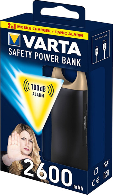 batterie d'appoint usb pour smartphone avec alarme anti viol de poche 100db varta safety power bank