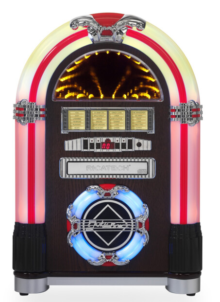 mini jukebox retro lecteur cd mp3 sd avec effets lumineux neon retro disco ricatech rr792