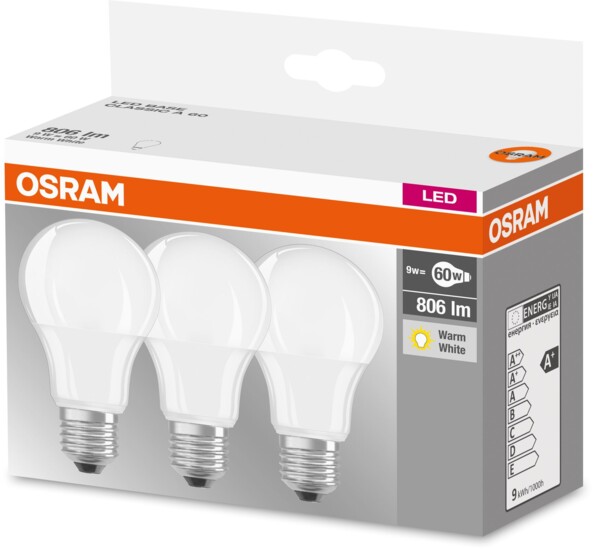 3 ampoules LED E27 Star Classic 60 - 9 W - 806 lm - Blanc chaud