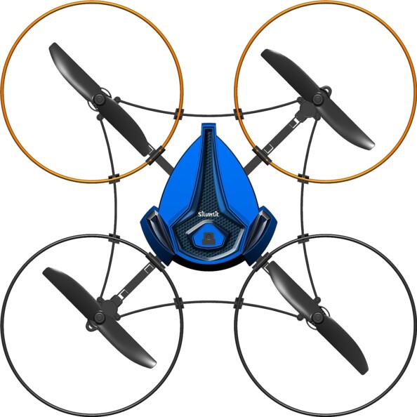 Quadricoptère Space Galaxy version bleue avec stabilisation par gyroscope intégré, 4 hélices avec protection sous forme d'anneaux antichoc