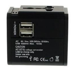 Adaptateur de voyage 3 zones avec 2 USB