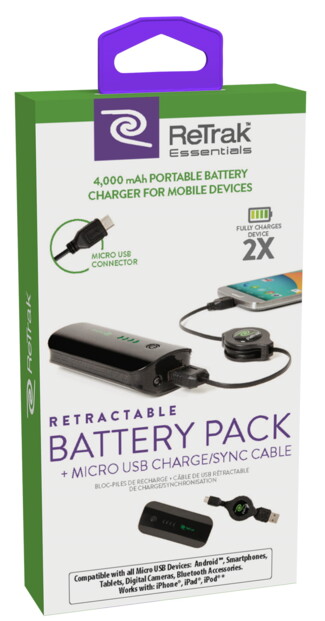 Batterie de secours 4.000 mAh avec câble rétractable