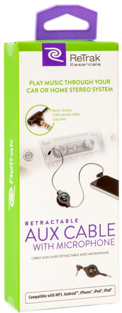 Câble auxiliaire rétractable avec microphone pour autoradio